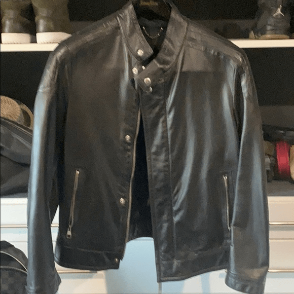Louis Vuitton Men Black Leather Jacket - Fortune Jackets