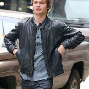 Ansel Elgort Black Bomber Leather Jacket