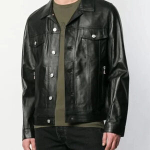 Balmain Back Logo Black Faux Leather Jacket