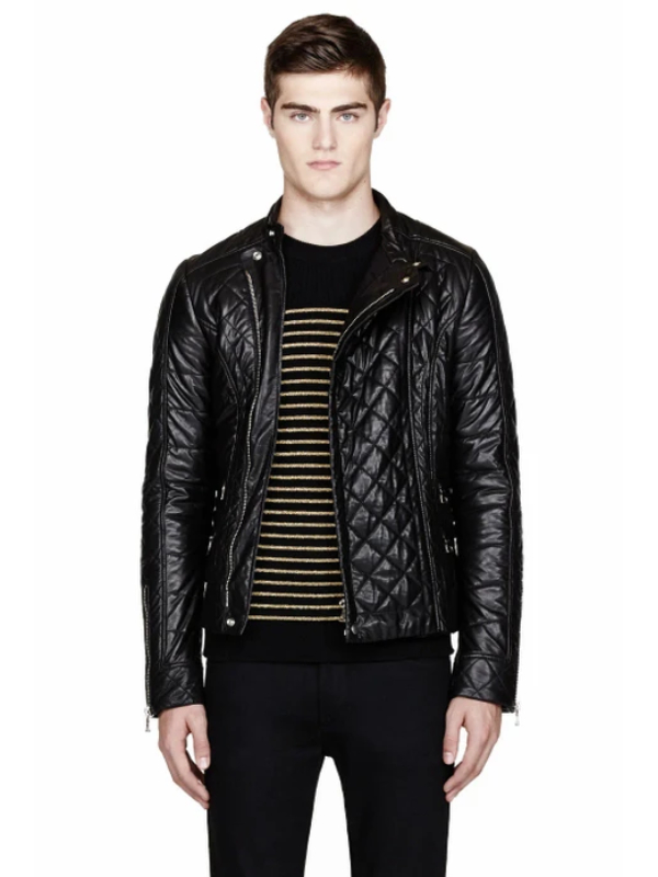 Balmain Quilted Black Faux Leather Jacket - Fortune Jackets