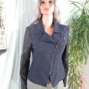 Bcbgmax Blue Denim Leather Crop Jacket