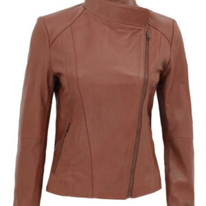 Anzio Tan Asymmetrical Biker Leather Jacket