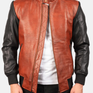 Avan Brown & Black Leather Bomber Jacket