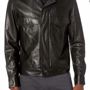 Theory Mens Two Pocket Lamb Black Faux Leather Jacket