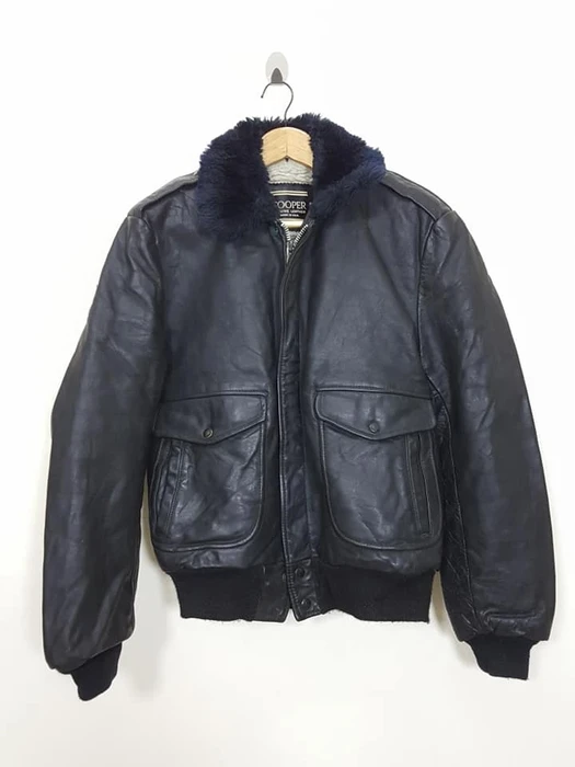 Vintage Cooper Black Faux Leather Bomber Jacket