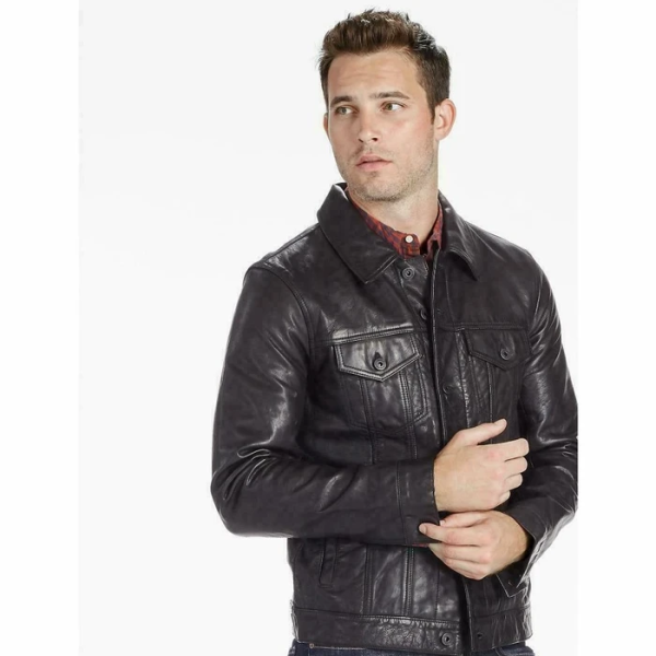 New Lucky Brand Mulholland Black Faux Leather Trucker Jacket