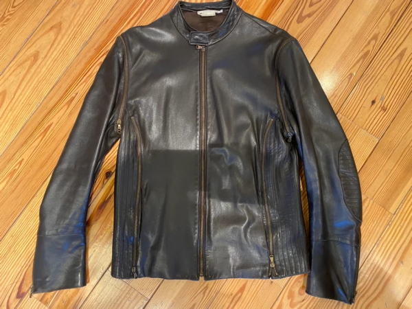 Carlos Miele Brown Faux Leather Jacket W/ Removable Sleeves