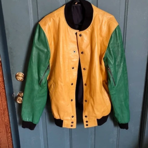 Danier Color Block Gold Green Faux Leather Jacket