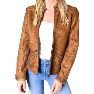 Double D Ranch Studded Brown Faux Leather Jacket