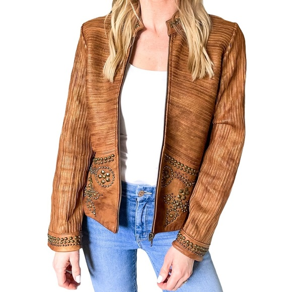 Women's Double D Ranch Studded Brown Faux Leather Jacket