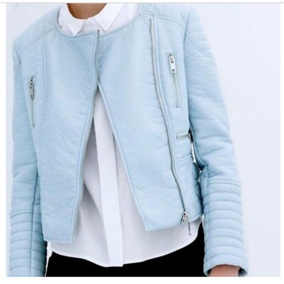 Pastel Blue Faux Leather Jacket