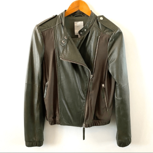 Brogden Leather Military Green Moto Jacket