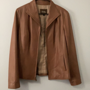 Cole Haan Womens Brown Leather Winged Collared Jacket