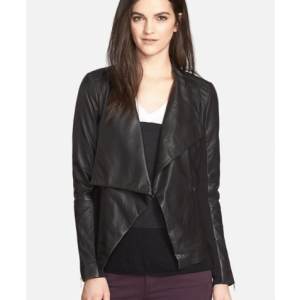 Trouve Black Drape Collar Leather Jacket