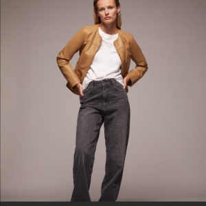 Zara Peplum Brown Faux Leather Jacket