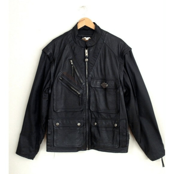Vintage Harley Davidson Mens Black Leather Jacket