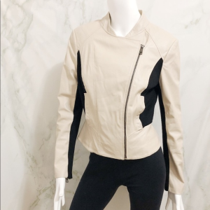 Vakko Sport Cream Faux Leather Ponte Two-tone Jacket