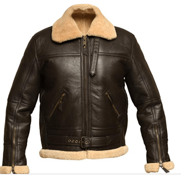Men Raf Aviator Bomber Shearling Brown Faux Leather Jacket