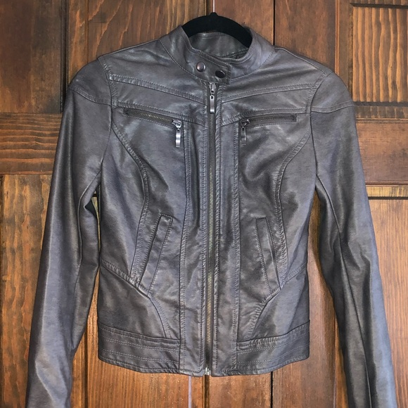 Gray Faux Leather Jacket