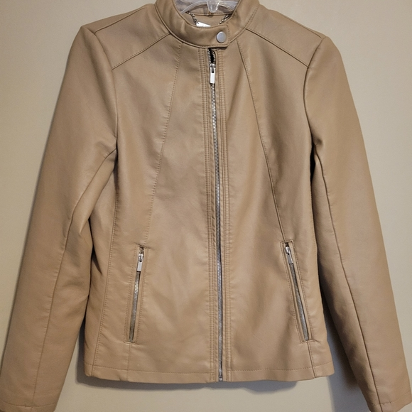 Womens Tan Faux Leather Jacket