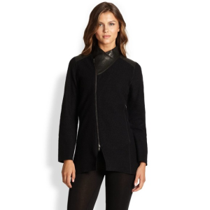 Eileen Fisher Black Wool And Leather Jacket