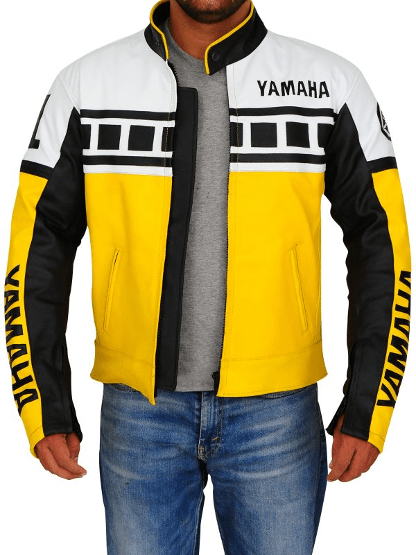 Yamaha Motorcycle Riding Yellow Faux Leather Jacket