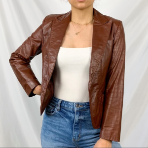 Casablanca Vintage Brown Faux Leather Blazer Jacket