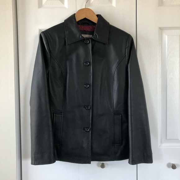 Croft & Barrow Lined Black Faux Leather Button Up Jacket