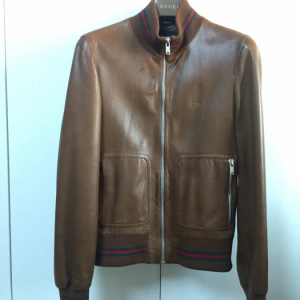 Gucci Brown Leather Bomber Jacket