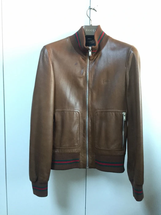 Gucci Brown Faux Leather Bomber Jacket