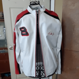 Dale Earnhardt Jr White & Red Leather Jacket