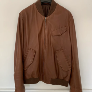 Chestnut Brown Leather Bomber Jacket