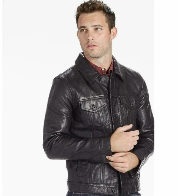 Lucky Brand Mulholland Black Faux Leather Trucker Jacket