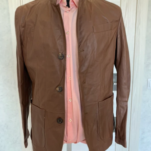 Brunello Cucinelli Men Brown Leather Jacket Coat