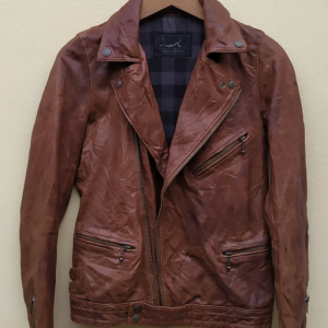 Vintage Double Collar Brown Faux Leather Jacket