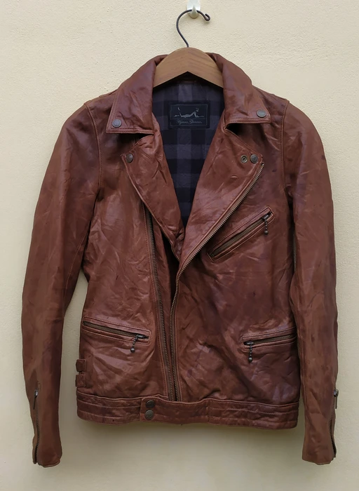Vintage Double Collar Brown Faux Leather Jacket