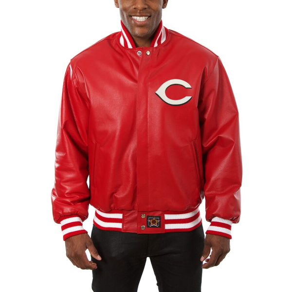 Mens Cincinnati Red Classic Baseball Faux Leather Jacket