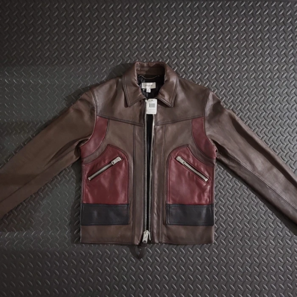 Men's Coach Brown Faux Leather Jacket 46 Dark Saddle