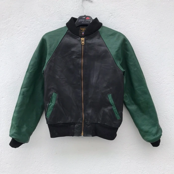 Vintage Vanson Two Tone Color Black Green Leather Jacket