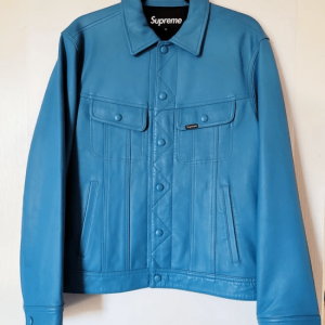 Supreme Blue Faux Leather Trucker Jacket