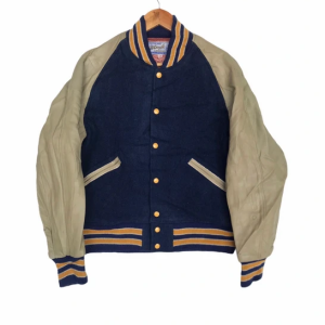 Vintage Varsity Navy Blue Leather Jacket