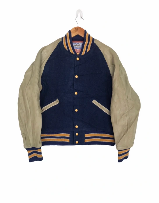 Vintage Varsity Navy Blue Faux Leather Jacket