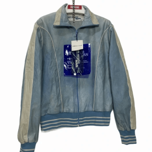 Thin Cowhide Varsity Light Blue Faux Leather Jacket