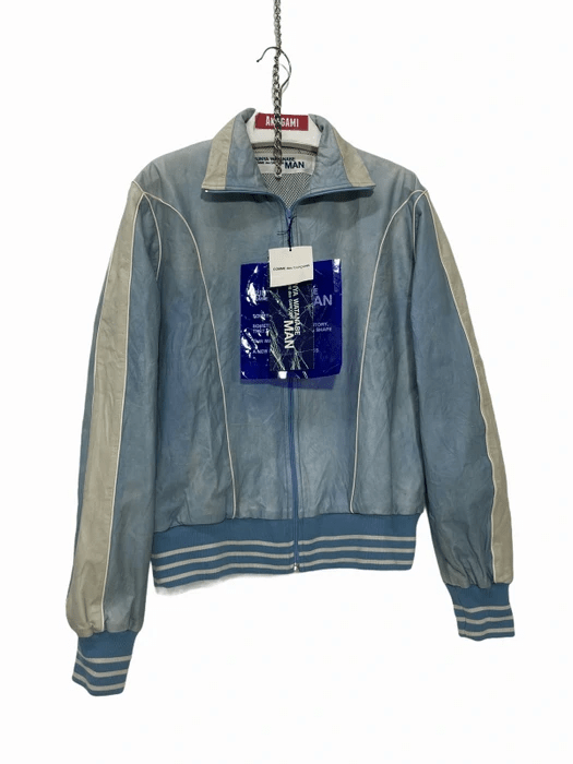 Thin Cowhide Varsity Light Blue Faux Leather Jacket