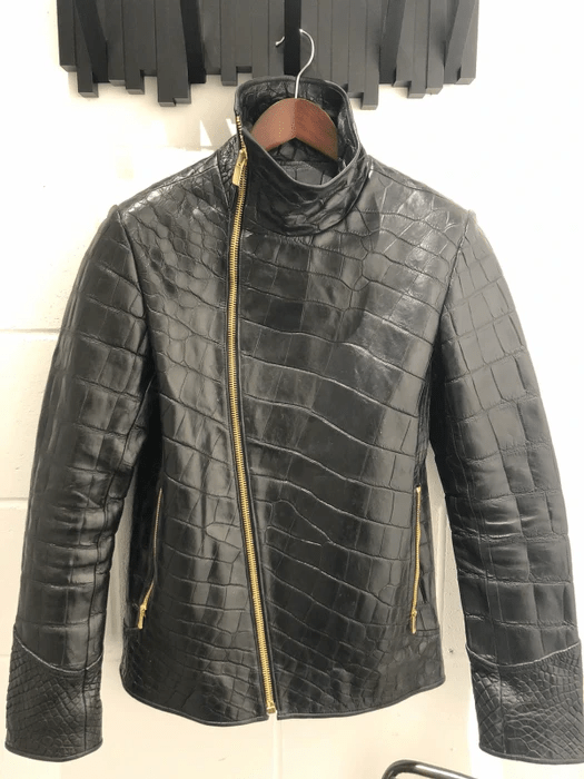 Nako Croc Black Faux Leather Jacket