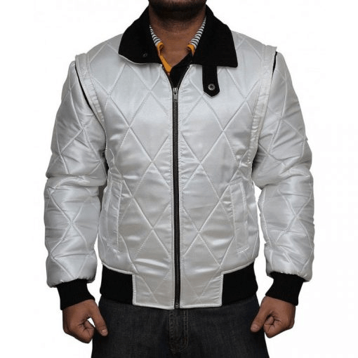 Drive Scorpion White Faux Bomber Leather Jacket