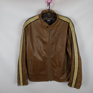 Strellson Brown Faux Leather With Stripes Biker Jacket