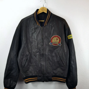 Vintage Sagawa Express Varsity Black Faux Leather Jacket