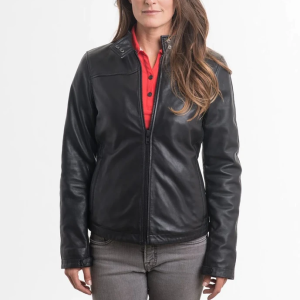 Womens Simple Black Leather Jacket