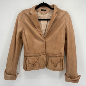 Blur Tan Leather Roll Up Cuff Western Motif Jacket